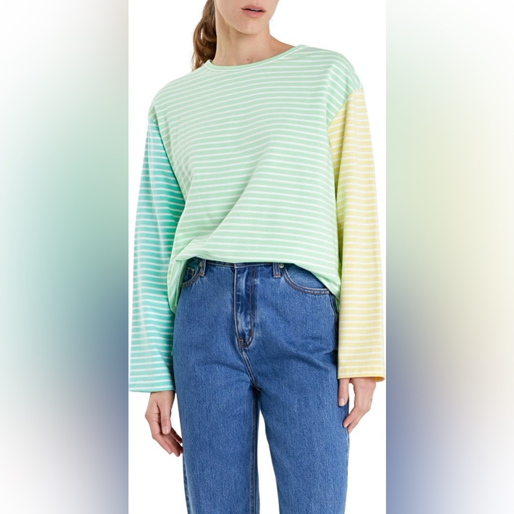 NWT  English Factory Colorblock Stripe Long Sleeve Stretch Cotton Top